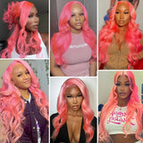 Lianfudai Body Wave 13x4 13x6 Hd Lace Frontal Wig Pre Plucked Transparent Colored Lace Front Pink Wig For Women Human Hair Wigs