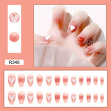 Lianfudai 24P Cute Childlike Rainbow Nail Art Full Cover Artificial Fake Nails Wearing Reusable False Nails Ballerina Press on Nail Art