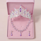 Lianfudai Bridal Jewelry Sets Crown Necklace Earrings Four Pack Silver Colour Women's Fashion Wedding Tiaras(excluding boxes)