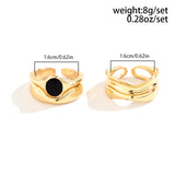 Lianfudai 2Pcs Vintage Black Crystal Rings Set for Women Vintage Geometric Adjustable Open Finger Nail Rings Y2K Jewelry Wed Accessories