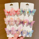 Lianfudai 2/6Pcs Colorful Butterfly Hairpins Girl Hair Clips Barrettes Women Sweet Hair Ornament Rainbow Headwear Fashion Hair Accessories