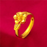 Lianfudai Ethiopia Dubai Flower Gold Color Arab Rings Resizable For Women Wedding Jewelry African Party Gift Nigerian Jewellery