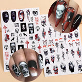 Lianfudai 3D Halloween Nail Art Stickers Horror Ghost Skull Evil Eye Anime Decals Bloody Rose Sticker for Nail Manicure Decoration LEBF956