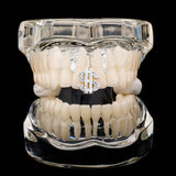 Lianfudai Hip Hop Single Dollar Shape Teeth Grill 14K Gold Plated Zircon Tooth Caps Decor Dental Grills For Women Men Jewelry