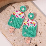 Lianfudai Bohemian Starfish Lobster Conch Seed Bead Drop Earrings for Women Handmade Ocean Animal Earrings Summer Beach Jewelry