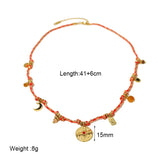 Lianfudai New Trendy Colorful Cotton Rope Choker Natural Stone Charms Stainless Steel Coin Pendant Necklace Bracelet For Women Jewelry