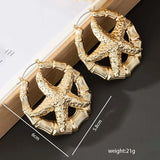 Lianfudai Big Large Bamboo Circle Hoop Earring for Women Gold Color Starfish Statement Brincos Boho Jewelry Party Gift