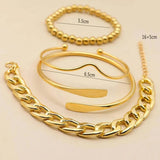 Lianfudai 4pcs Punk Curb Cuban Chain Bracelets Set for Women Simple Thick Gold Color Charm Bracelets Fashion Jewelry Accessories New