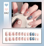 Lianfudai 24Pcs French With Drill Short Fake Nails Press On Nail Tips Artificial Full Cover Cute Bow Wearing False Nails Art Free Shipping