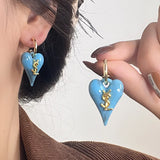 Lianfudai New retro pointed three-dimensional peach heart letter earrings trendy Maillard color earrings for women