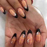 Lianfudai current nail trends 2023   24Pcs Halloween Long Stiletto False Nails Almond Fake Nails with Ghost Design Press on Nails Wearable Full Cover Manicure Tips