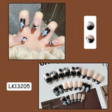 Lianfudai 24p Artifical Fake Nails Full Coverage False Nails White Clouds French Long Wearing Reusable Nail Coffin Ballerina Press on Nail