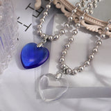 Lianfudai Heart Glass Pendant Necklace for Women Men Fashion Punk Jewelry Accessories Friends Gift Big Red Heart Rope Chain Lover Choker