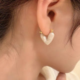 Lianfudai New Korean Light Luxury White Oil Dropping Love Stud Earrings For Women Fashion Elegant Metal Heart Design Jewelry Gifts