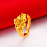 Lianfudai Ethiopia Dubai Flower Gold Color Arab Rings Resizable For Women Wedding Jewelry African Party Gift Nigerian Jewellery