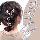 Lianfudai 1-20Pcs Y2K Shiny Silver Star Hair Clips Women Pentagram Metal Snap BB Clip Hairpins Barrettes Hair Grip Nickle Free Bobby Pin