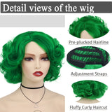 Lianfudai Cosplay Wig Green Wigs for Women Synthetic Short Curly Wig St. Patrick's Day Costume Party Harajuku Anime Lolita Wig