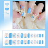 Lianfudai 24Pcs nail art fake nails French microd rilling simple Full Seamless Removable False Nail Ballerina Press On Nails Art Tips Set