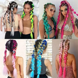 Lianfudai 24inch Ombre Jumbo Braiding Hair Extensions Colorful Synthetic Crochet Braids wigs Y2K gilrs women cosplay Christmas Hair wigs