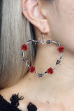 Lianfudai Gothic Red/black Rose and Barbed Wire Heart Shape Pendant Earrings