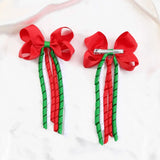 Lianfudai  2Pcs Christmas Hair Bow Clips For Women Girls Long Tassel Hairpins Solid Ribbon Red Hairgrips Headwear Hair Accessories