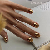 Lianfudai 24pcs Short Gold Mirror Press on Nails Tips Solid Color Simple Glossy False Nails Full Coverage Waterproof Removable Fake Nails