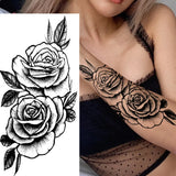 Lianfudai Sketch Flowers Sketch Tattoo Rose Blossoms Black and White Flowers Temporary Tattoos Sticker size: