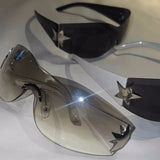 Lianfudai YK2 Punk Hollow Star Sunglasses Piece Rimless Sun Glasses Eyewear Googles UV400 Couple Sunglasses Lover Gift Eyeglasses