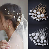 Lianfudai Fashion Metal U Shape Pearl Hairpin Clips Wedding Bridal Updo Ornaments Ancient Costume Modeling Hair Jewelry Accessories Gifts