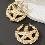 Lianfudai Big Large Bamboo Circle Hoop Earring for Women Gold Color Starfish Statement Brincos Boho Jewelry Party Gift