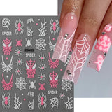 Lianfudai 1Pc Pink Spider Web French Halloween Nail Stickers Glitter Cute Ghost Pattern Nail Sliders Y2K Stickers Halloween DIY Nail Decor