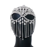 Lianfudai Rhinestone Tassel Veil Masks Full Face Women Chains Face Mask Masquerade Dance Party Performance Sexy Facial Accessories Jewelry