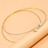 Lianfudai Fashion Rhinestone Heart Collar Choker Necklace for Women Simple Open Collar Necklace Torques Jewelry Accessories