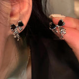 Lianfudai Y2K Bowknot Zircon Stud Earrings for Women Fashion Korean Silver Color Pink Crystal Personality Earring Girl Party Jewelry Gifts