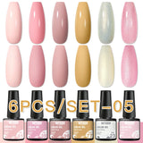 Lianfudai 6PCS/Set Nude Color Gel Nail Polish Set 150 Colors Glitter Semi Permanent UV Led Gel Varnish Soak Off Nail Gel Art Design