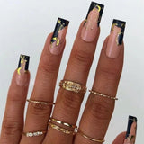 Lianfudai 24Pcs/Set Manicure Wearable Ballerina Removable Coffin Nail With Glue Fake Nails Finished Women Girls False Nails Art Decoration 0515