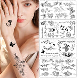 Lianfudai 1 Sheet Black Flower Butterfly Temporary Tattoos For Women Men Wild Plant Fake Tattoo Sticker Adults Face Hands Body Art Tatoo