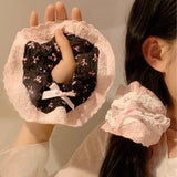 Lianfudai 1/2Pcs Sweet Bowknot Hair Scrunchies Soft Cloth Pink Lace Edge High Elastic Y2K Women Ponytail Holder Hair Ring Girls Headwear