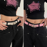 Lianfudai Women Belt Punk Star Buckle Belt Design Cross Metal Vintage Gothic Men Women Y2K Belt Pu Leather Waistband Pants Jeans Lady Belt