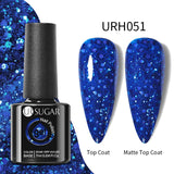 Lianfudai  SUGAR Blue Color Rubber Base Gel Nail Polish Gold Glitter Base Gel Top Coat Soak Off UV LED Gel Nail Art Varnish Manicure