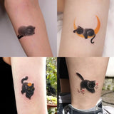 Lianfudai Cute Black Cat Temporary Tattoos for Woman Man Arm Art Cartoon Fake Tattoo Waterproof Anime Yellow Moon Sleeping Kitten Sticker