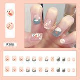 Lianfudai 24P Cute Childlike Rainbow Nail Art Full Cover Artificial Fake Nails Wearing Reusable False Nails Ballerina Press on Nail Art