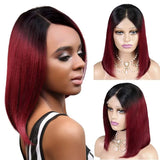 Lianfudai 1B/Burgundy Straight Bob Wig Ombre Red With Dark Roots 1B/99J Wig Free Part Straight Short Bob Wig Colored Wigs (Ombre 99J Wig) 