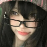 Lianfudai Vintage Japanese Small Black Square Frame Glasses Y2K Sweet Cool Spicy Girl Anti Blue Light Cosplay Photography Eyeglasses