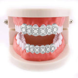 Lianfudai 18k Gold Plated CZ Small Single Tooth Hip Hop Grill Halloween Teeth Grillz Caps Set For Christmas Gift