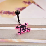 Lianfudai Skull Pink Rose Ombligo Piercing Punk Black Belly Button Ring Short Ghost Umbilical Navel Rings Body Piercing Jewelry