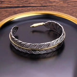 Lianfudai Fashionable Wings Feather Tang Grass Pattern Open Adjustable Bracelet Men\\'s Cuff Bracelet Fashion Trend Lucky Jewelry Gift