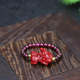 Lianfudai Natural Vermilion Garnet Beaded Rose Ring Purple Gold Sand Love Buddha Head Ring Fashion Jewelry Gift for Women