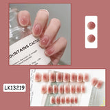 Lianfudai 24p Artifical Fake Nails Full Coverage False Nails White Clouds French Long Wearing Reusable Nail Coffin Ballerina Press on Nail