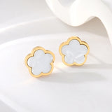 Lianfudai 316L Stainless Steel Black Five Leaf Clover Flower Stud Earrings For Women New Trendy Waterproof Ear Jewelry Girls Gift